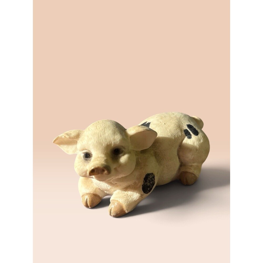 Pink And Black Spotted Pig With Curly Tail 3” Vintage Resin Figurine